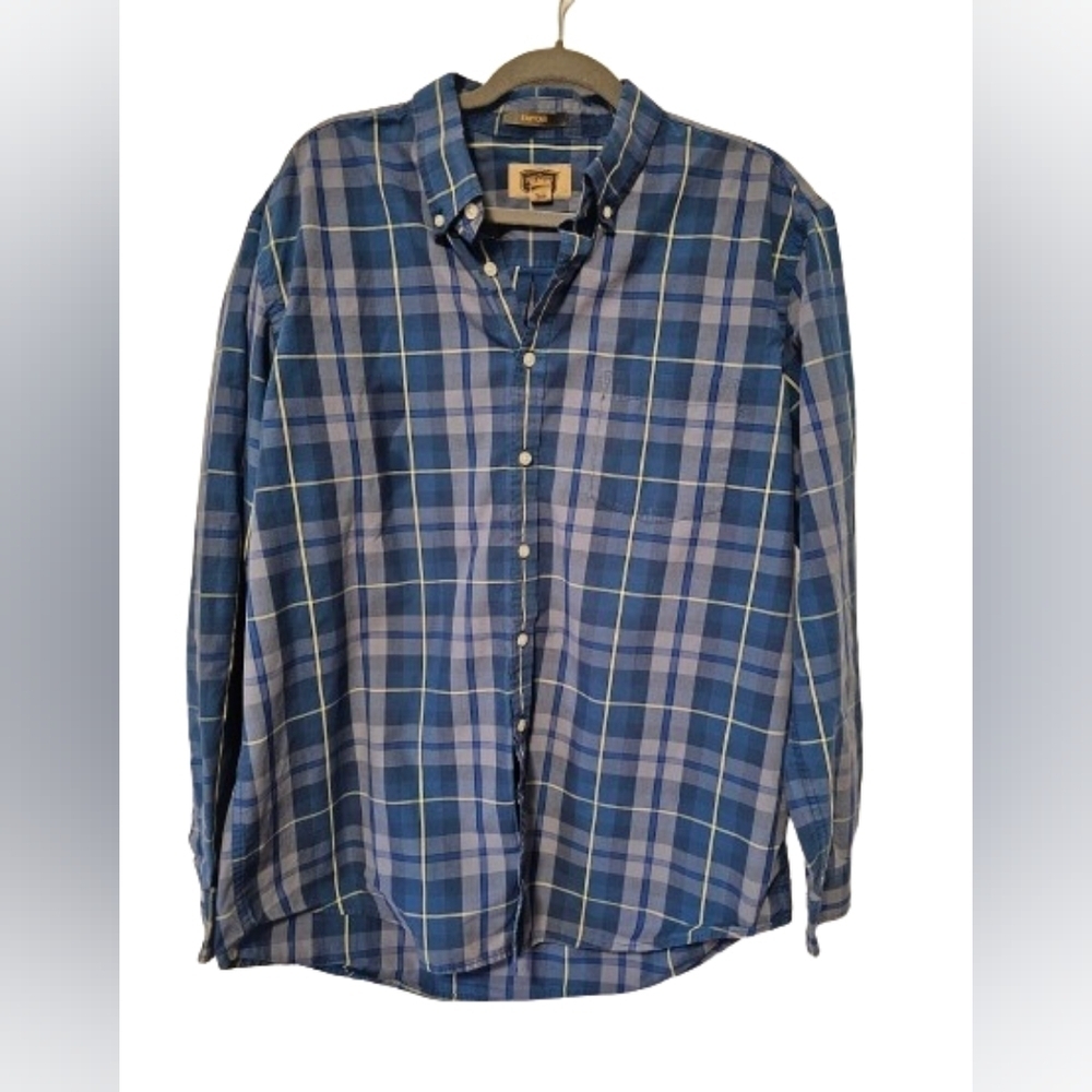 Foundry Blue Plaid Button Down Shirt Easycare Men's Size XLT